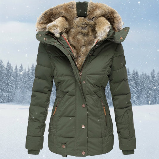 Women's Winter Parka Navy Blue Faux Fur Hood - ArcticGlow