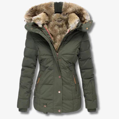Women's Quilted Puffer Coat Faux Fur Hood - WinterWarm