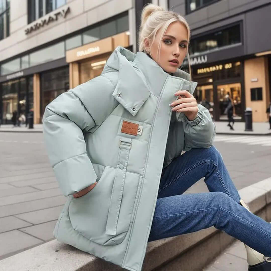 Women’s Quilted Jacket – Relaxed Fit – Hooded – Padded – Ribbed Cuffs – Front Pockets Green