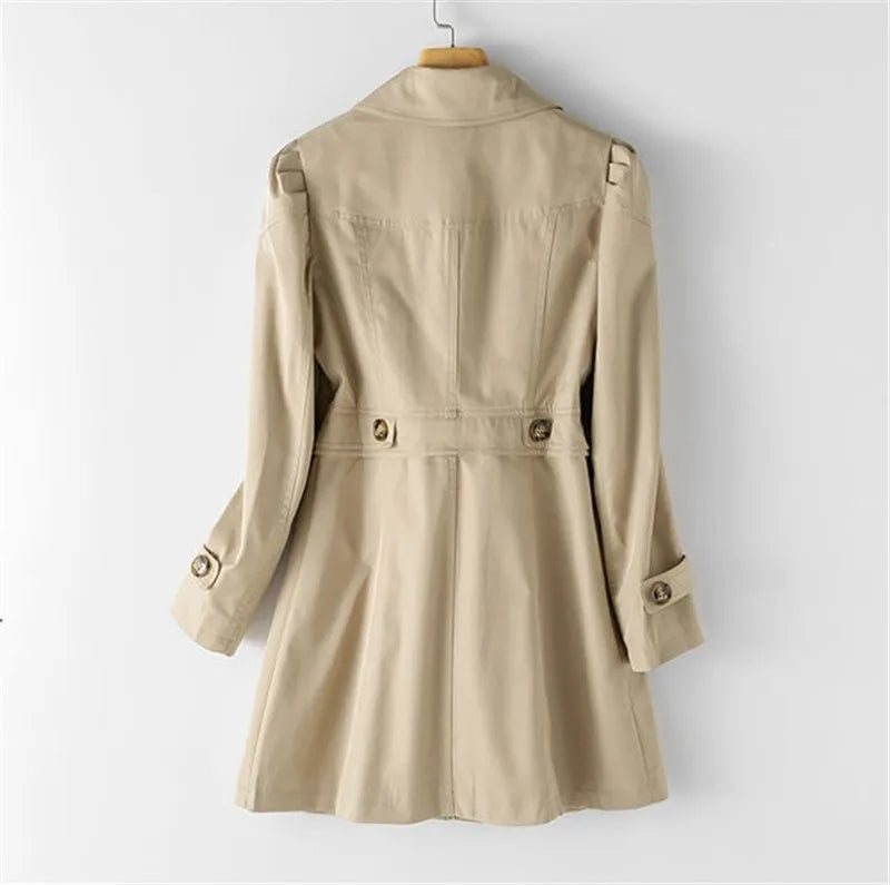 Women's Elegant Trench Coat, Belted, Knee-Length - Nuriya Coat