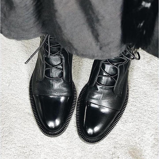 Women's Polished Leather Lace-Up Ankle Boots - RetroStride