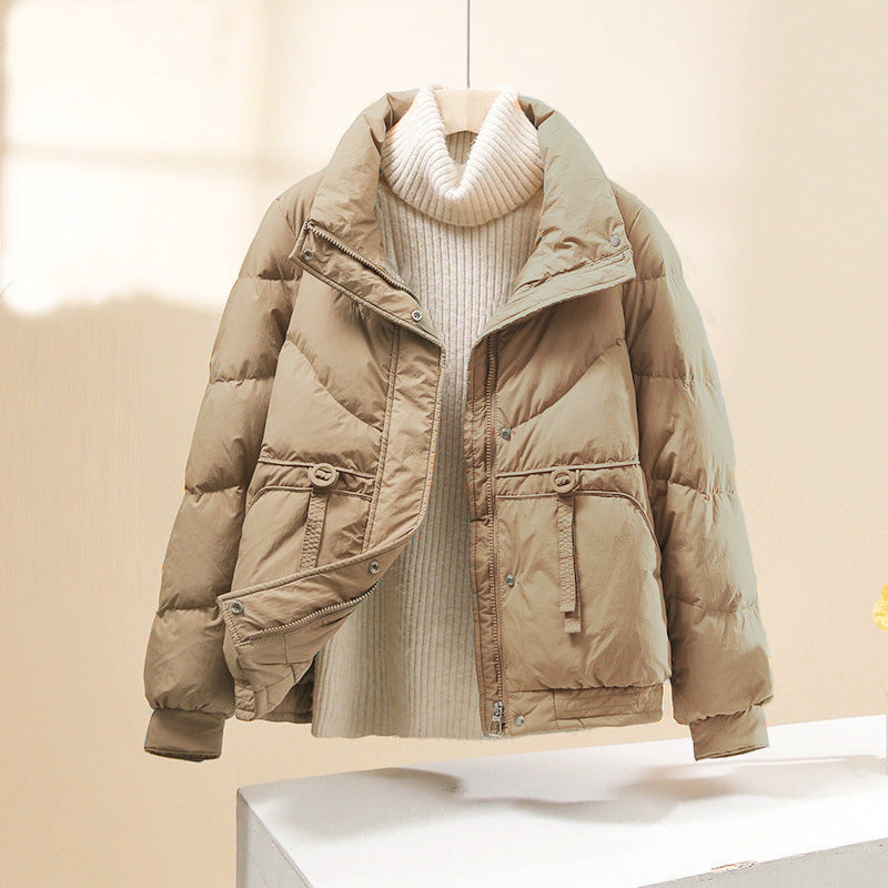 Women's Quilted Puffer Jacket Relaxed Fit - WinterChic Khaki