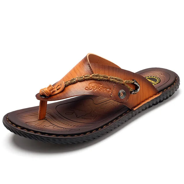 Men’s Flip-Flops – Strap – Textured Footbed – Flat Sole Casual Comfort Khaki