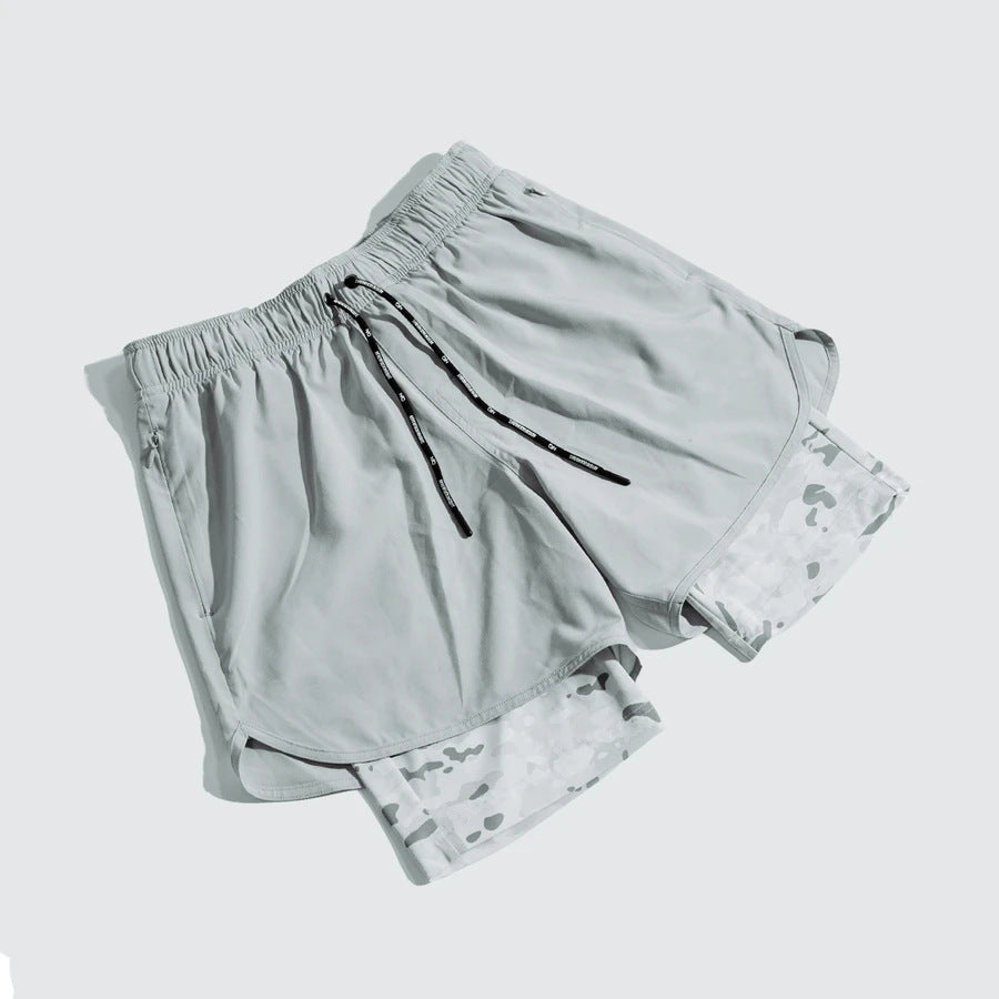 Men’s Training Shorts – Relaxed Fit – Compression Liner – Drawstring Waist Light Grey
