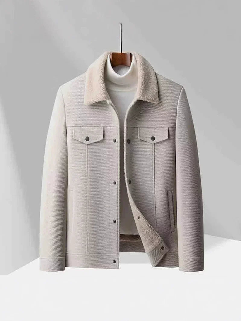 Men’s Velvet Jacket – Tailored Fit – Wool Lined – Lapel – Button Front – Chest Pockets Apricot