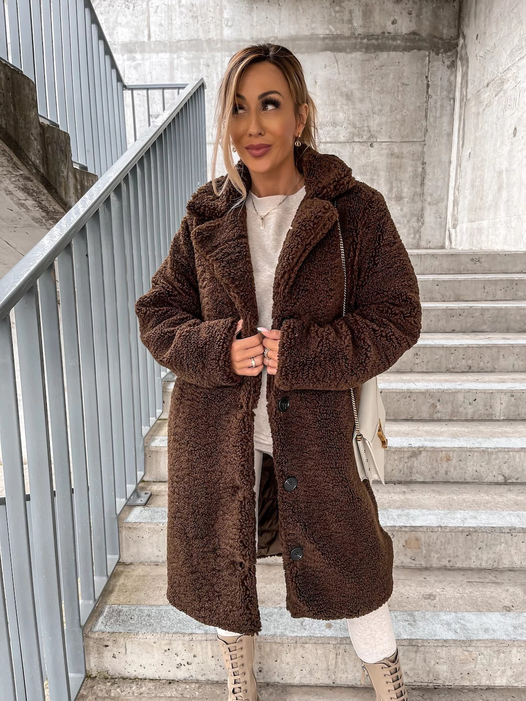 Women's Premium Wool Blend Oversized Coat - TimelessWrap Dark Brown