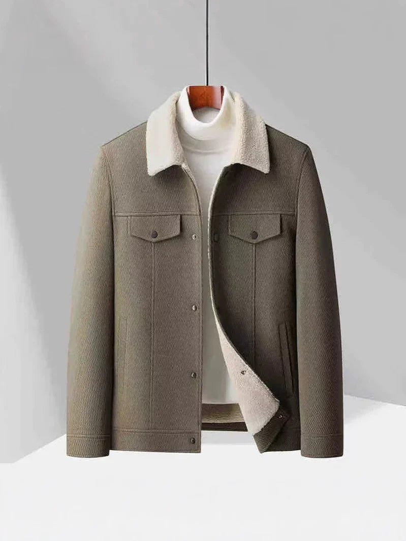Men’s Velvet Jacket – Tailored Fit – Wool Lined – Lapel – Button Front – Chest Pockets Olive Green