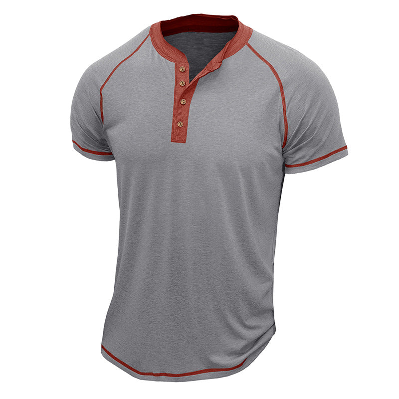 Men's Cotton Blend Henley Shirt Short Sleeve - StitchCraft Light grey