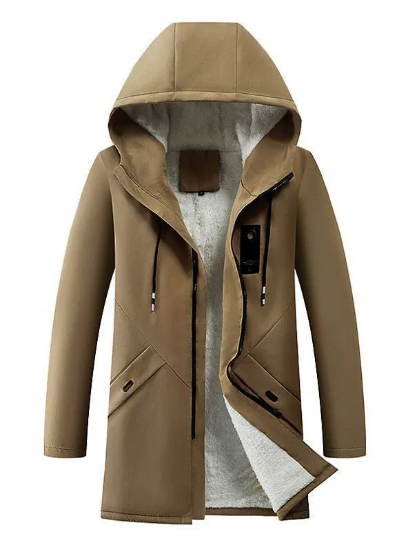 Men's Fleece Lined Windproof Hooded Jacket - WinterShield Brown
