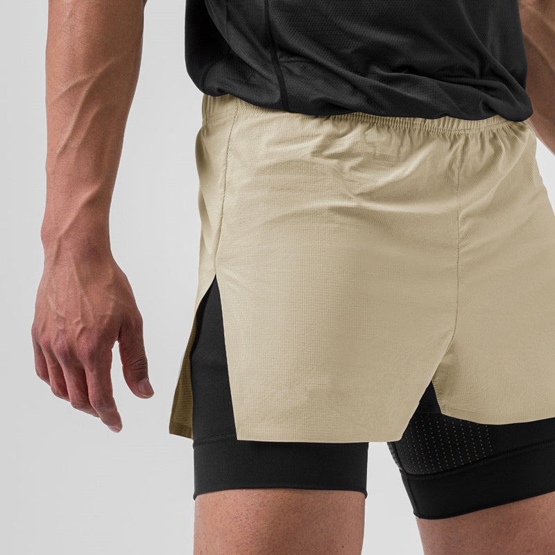 Men’s Athletic Shorts – Dual Layer – Compression Fit – Breathable Stretch Fabric Apricot