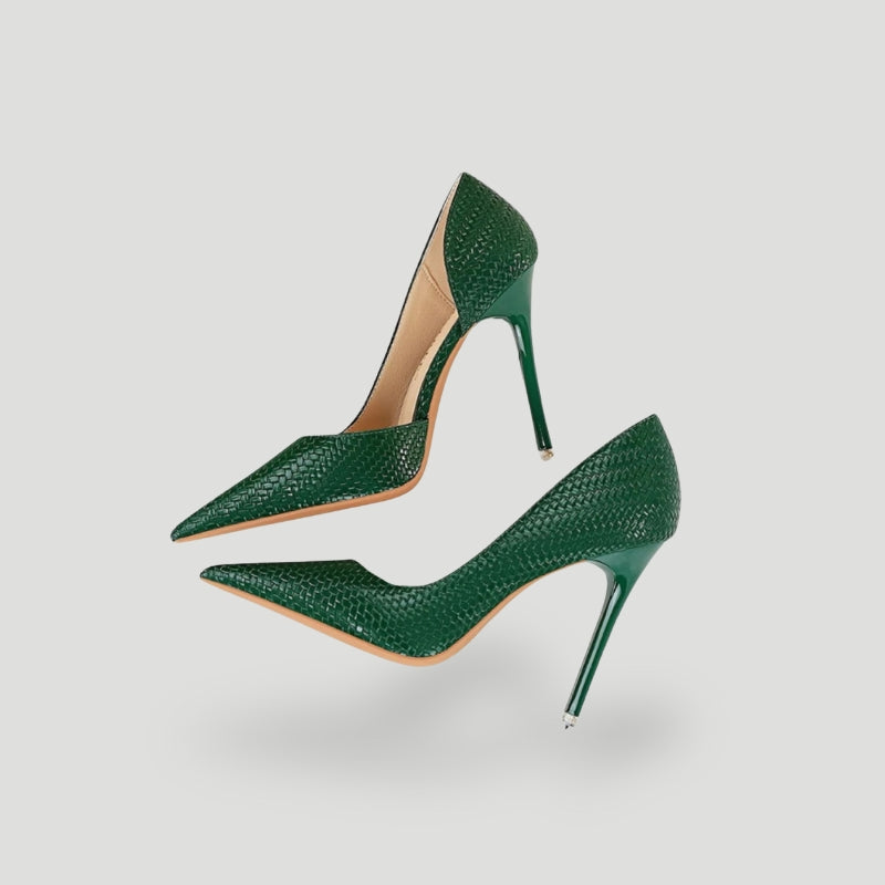 Women’s Stiletto Heels – Pointed Toe – Textured Luxury Finish – Sleek Slip-On Fit Green