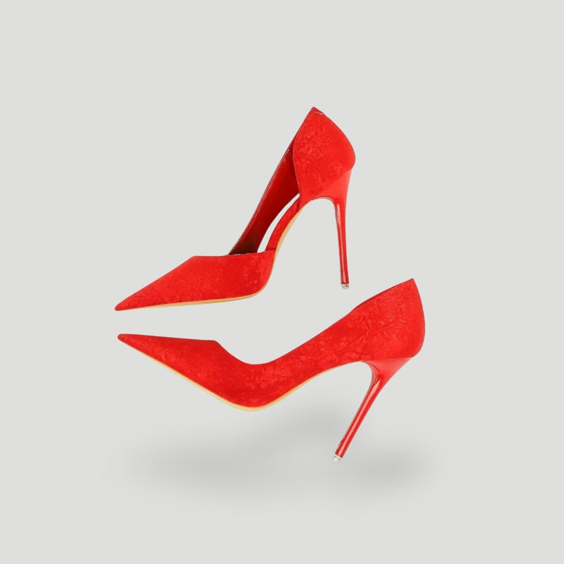 Women’s Stiletto Heels – Pointed Toe – Textured Luxury Finish – Sleek Slip-On Fit Red