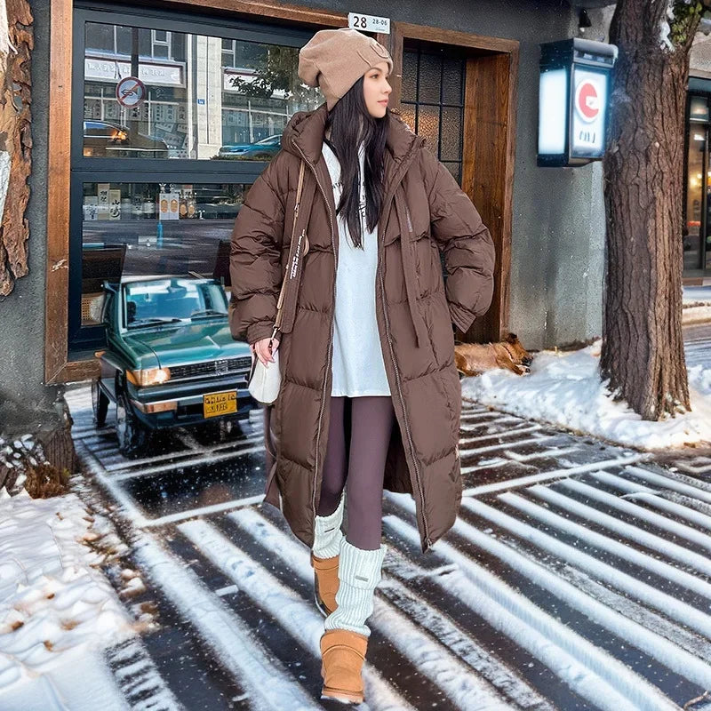Women's long hooded parka jacket Brown