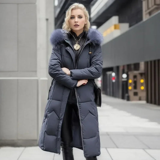 Women's Quilted Winter Jacket Faux Fur Hooded - WinterGlam