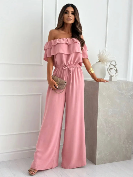 Women's Ruffled Off-Shoulder Jumpsuit - Chic Wide-Leg Romper - BellaForma