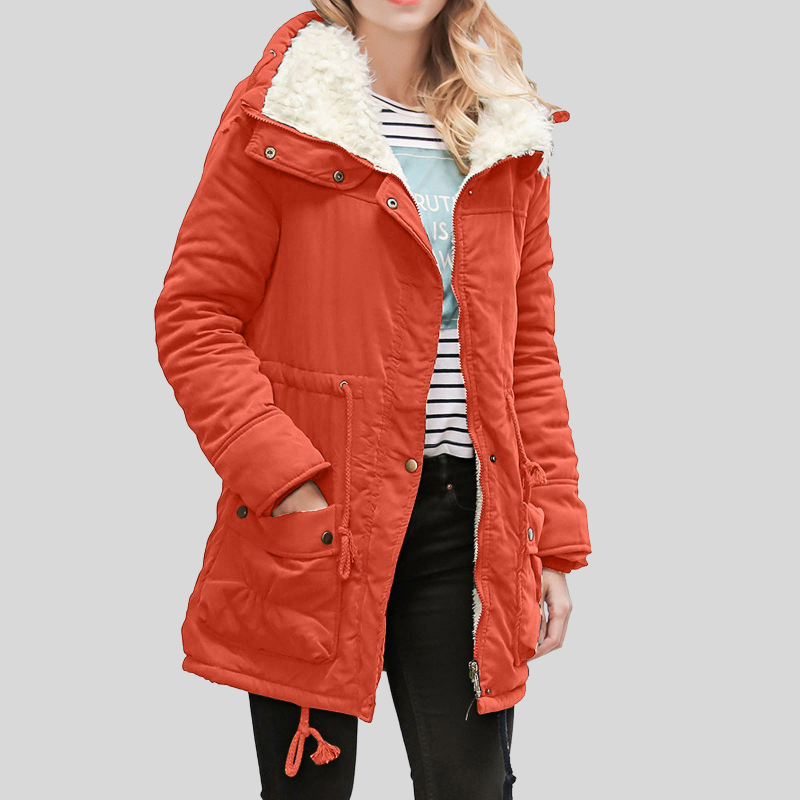 Women’s Parka Jacket – Water-Resistant – Plush Lined – Hooded – Adjustable Waist – Mid-Length Orange
