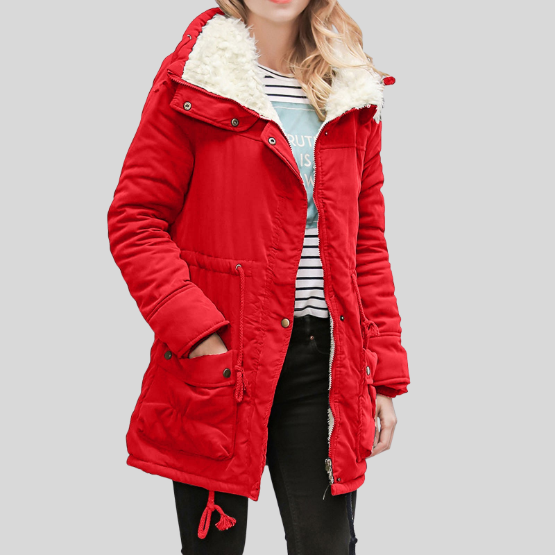 Women’s Parka Jacket – Water-Resistant – Plush Lined – Hooded – Adjustable Waist – Mid-Length Red