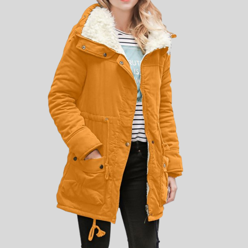 Women’s Parka Jacket – Water-Resistant – Plush Lined – Hooded – Adjustable Waist – Mid-Length Yellow