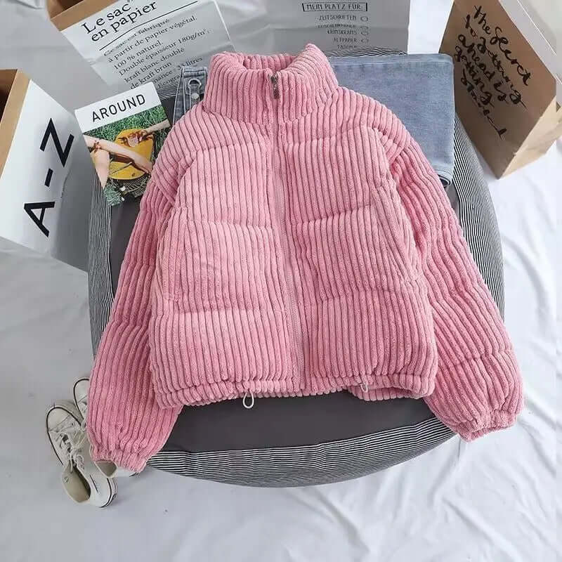 Women's Quilted Corduroy Zip-Up Coat - Cozy Oversized Jacket - CuddleCoat Pink