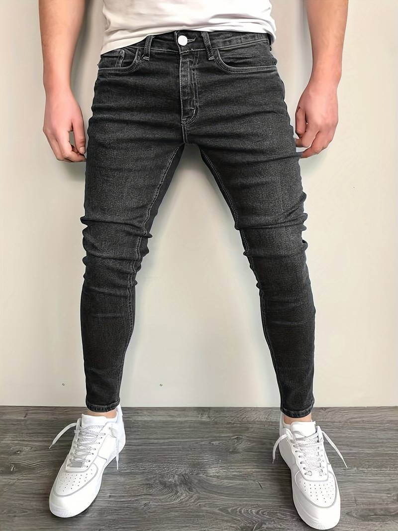 Men’s Slim Fit Jeans – Stretch Denim – Zip Fly – Tapered Casual Everyday Wear Gray