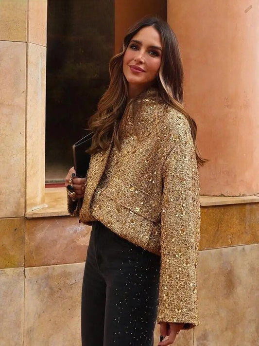 Women's Sequin Bomber Jacket - Cropped Relaxed Fit, Statement Style - SparkleBomber