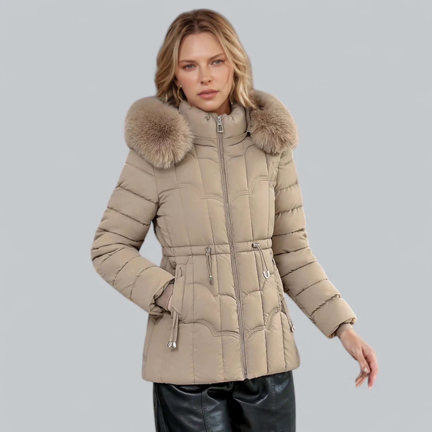 Women’s Parka Coat – Quilted Insulated – Tailored Fit – Faux Fur Hood – Mid Length Brown