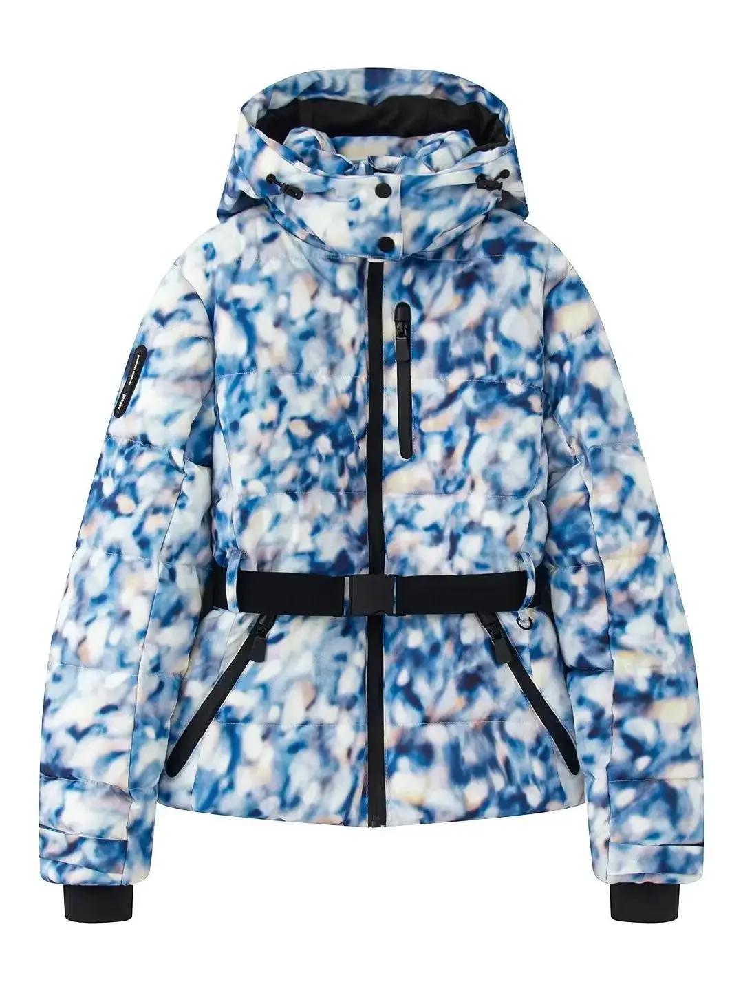 Women’s Ski Jacket – Quilted Puffer – Waterproof – Belted Waist – Hood Blue