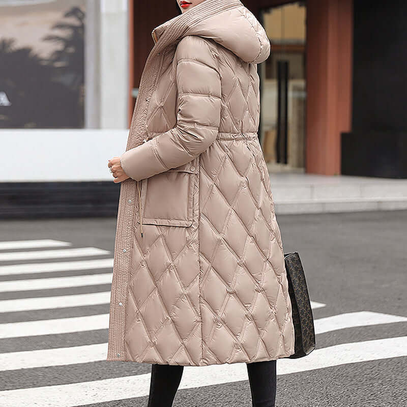 Women’s Padded Jacket – Quilted Knee Length – Relaxed Fit – Hooded – Water Resistant Pink