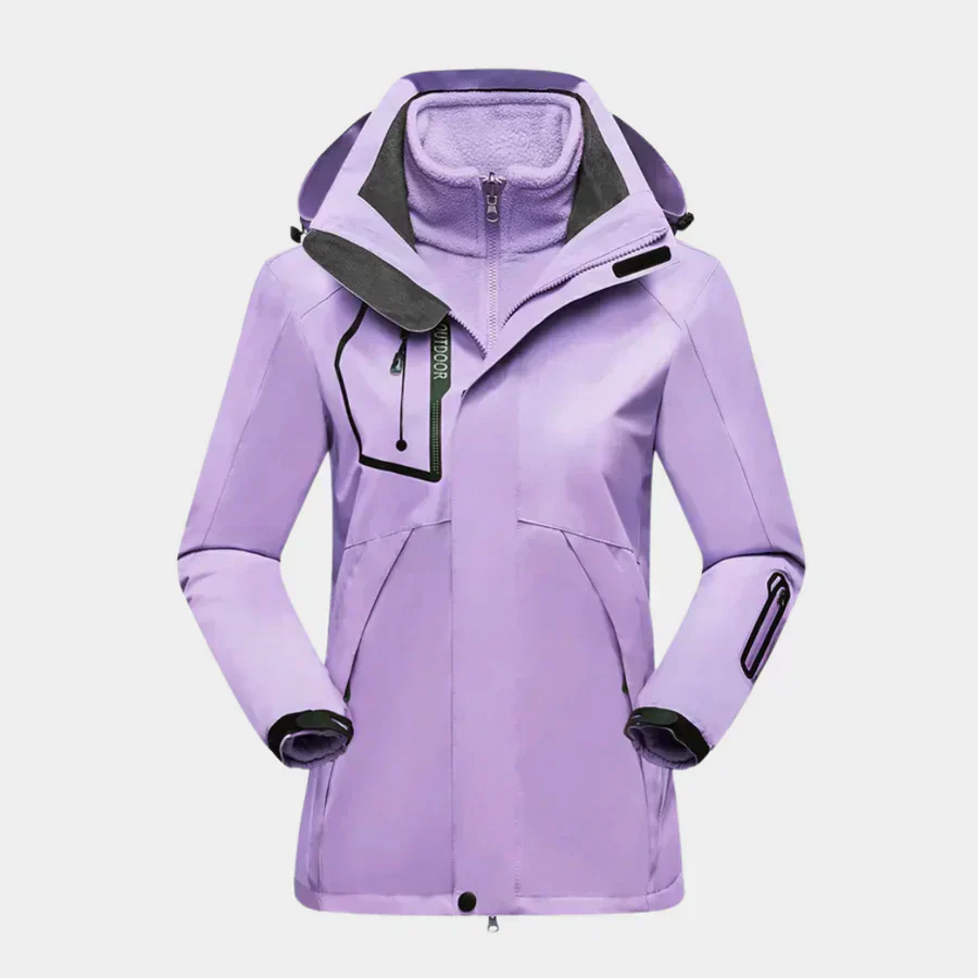 Women’s Outdoor Jacket – Water-Resistant Shell – Fleece Liner – 2-in-1 Design Purple