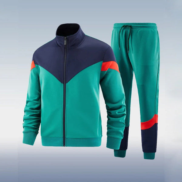 Men’s Two-Piece Tracksuit – Slim Fit – Full Zip Jacket with High Collar – Jogger Bottoms Green