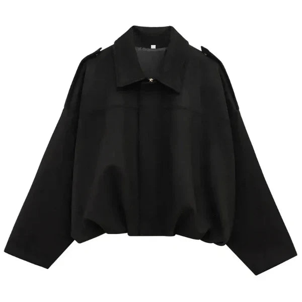 Women’s Bomber Jacket – Cropped Fit – Lapel Collar – Zip Front – Elastic Hem – Epaulettes Black