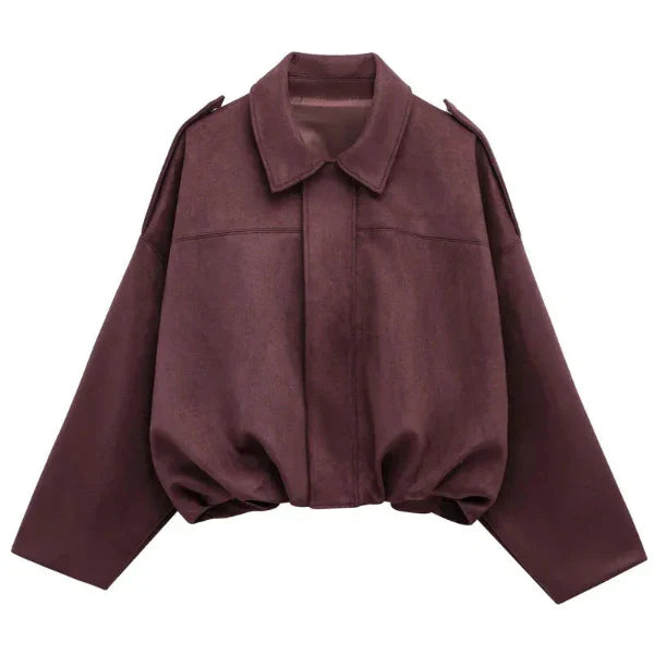 Women’s Bomber Jacket – Cropped Fit – Lapel Collar – Zip Front – Elastic Hem – Epaulettes Maroon