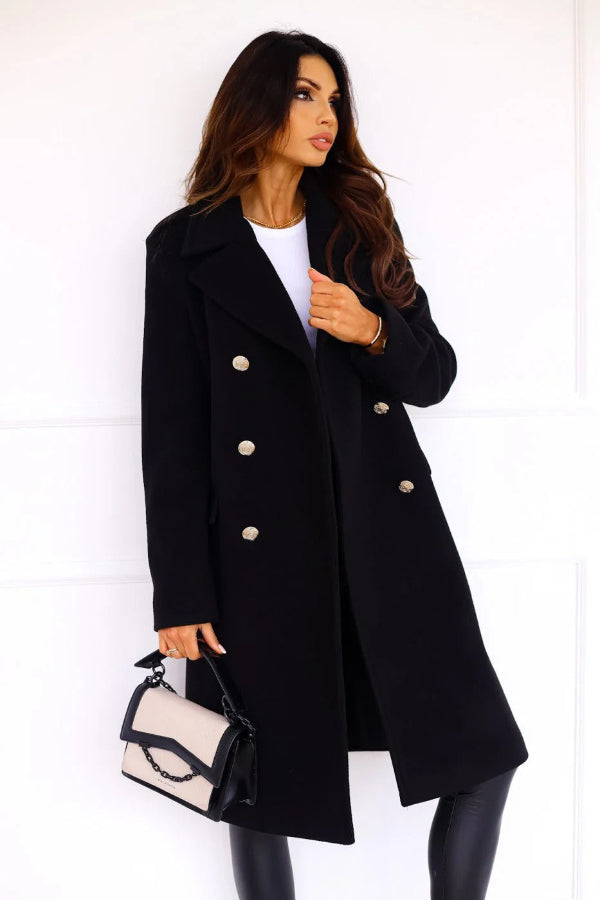 Women’s Trench Coat – Wool – Tailored Fit – Double-Breasted – Full Length Black