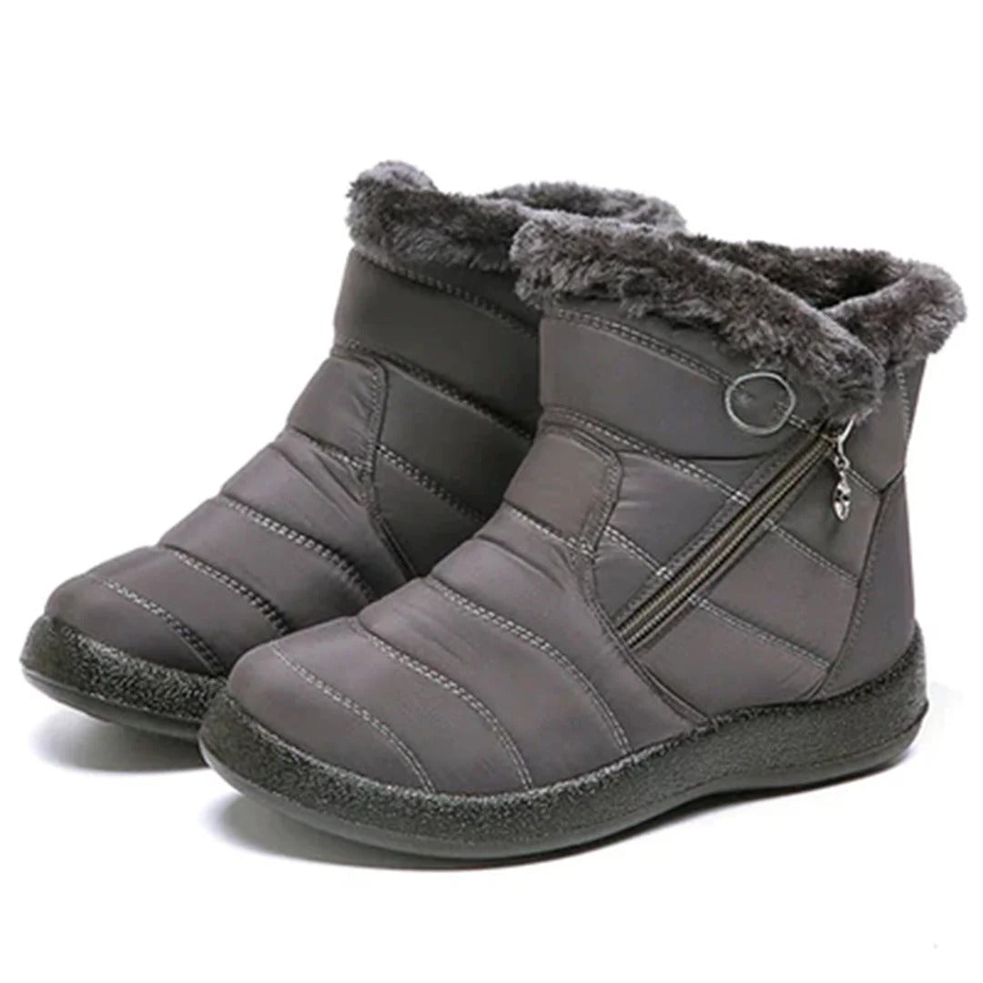 Water-Resistant Quilted Ankle Boots Faux Fur Lined - WinterStride Grey