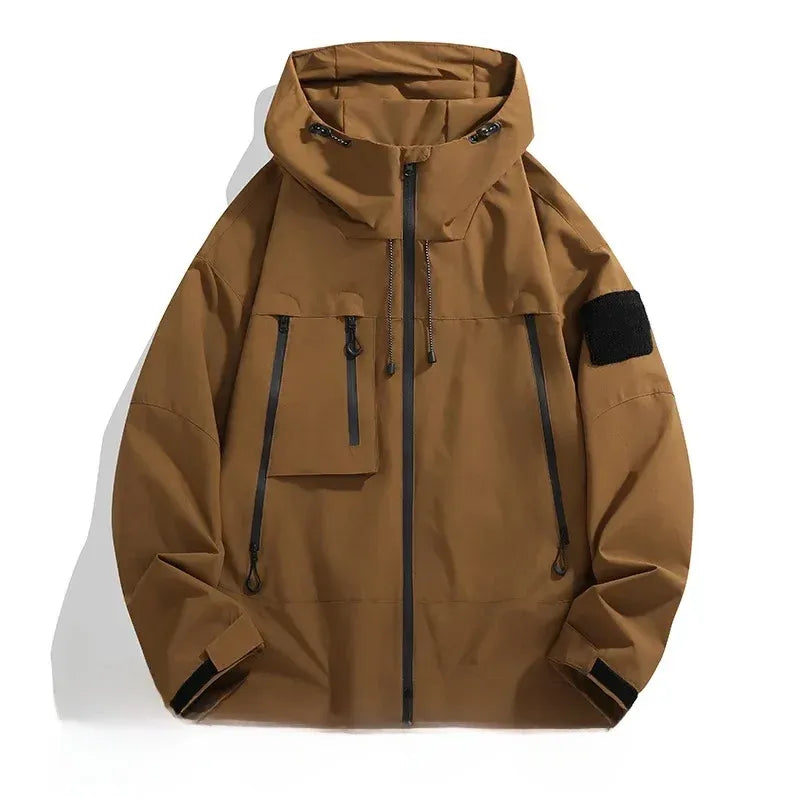 Men’s Jacket – Oversized Fit – Wind-Resistant – Zippered Pockets – Adjustable Hood Brown