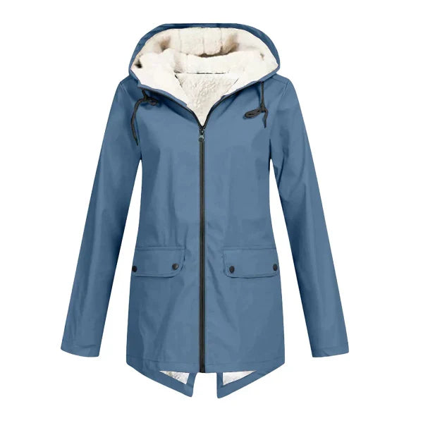 Women’s Trench Coat – Waterproof – Fleece Lined – Hooded – Tailored Fit – Mid Length Blue