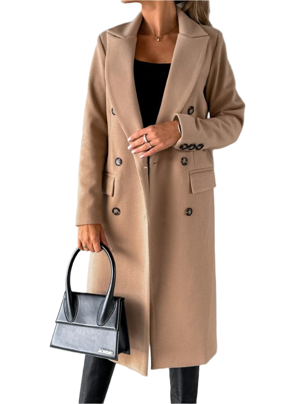 Women’s Trench Coat – Tailored Fit – Wool Blend – Double-Breasted – Knee Length Light Brown