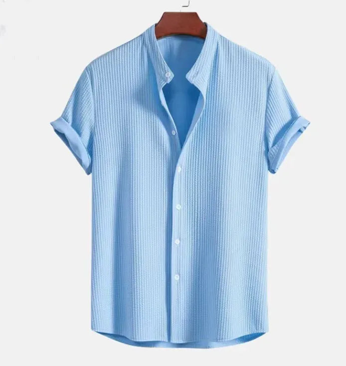 Men's Cotton Jacquard Shirt Band Collar - UrbanCool Sky Blue