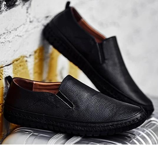 Men’s Formal Shoes – Leather Slip-On – Elastic Goring – Round Toe – Rubber Sole Black
