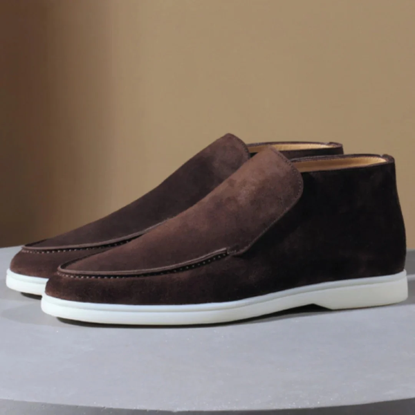Men’s Ankle Loafers – Suede Texture – Slip-On – Streamlined Fit – Smart Casual Dark Brown