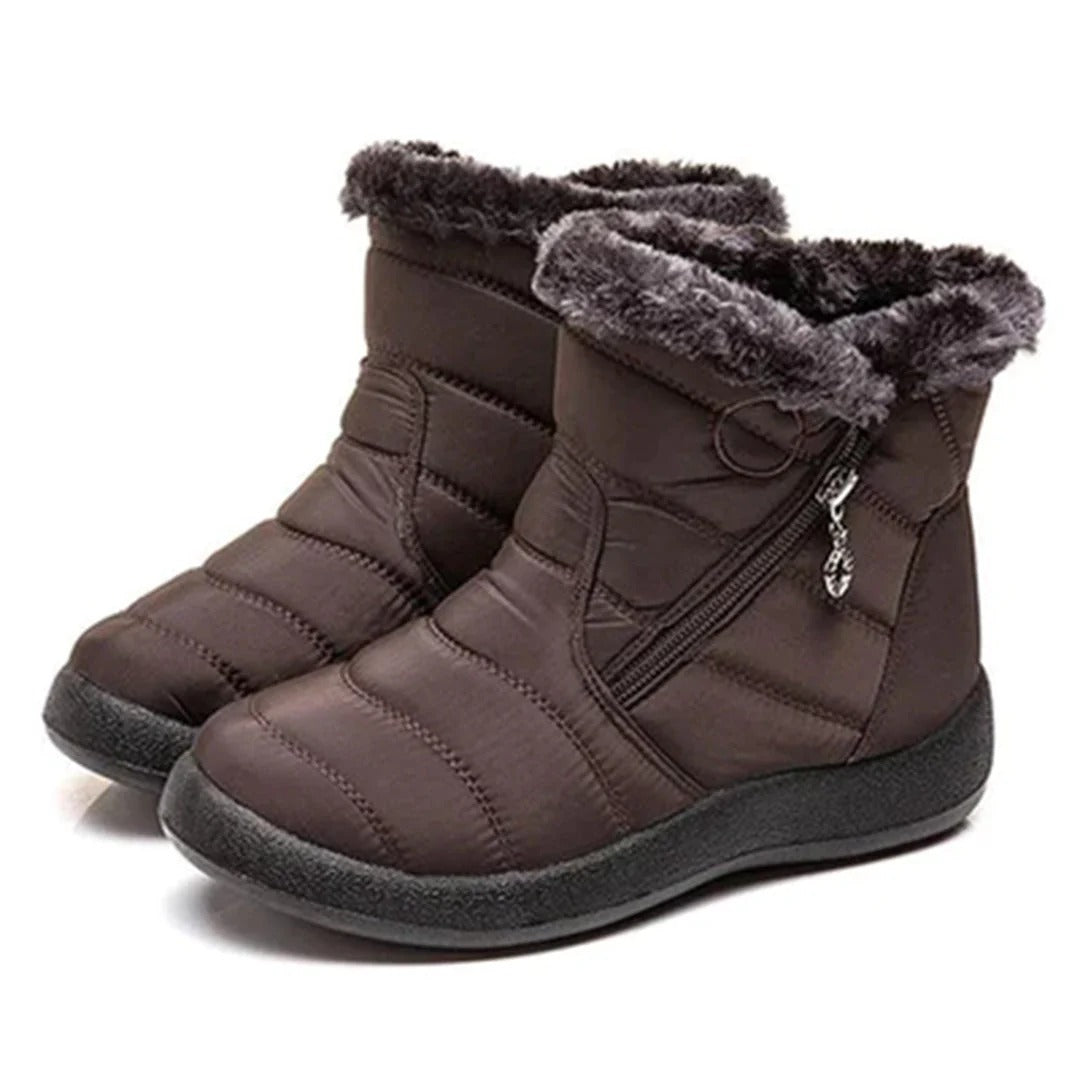 Water-Resistant Quilted Ankle Boots Faux Fur Lined - WinterStride Brown