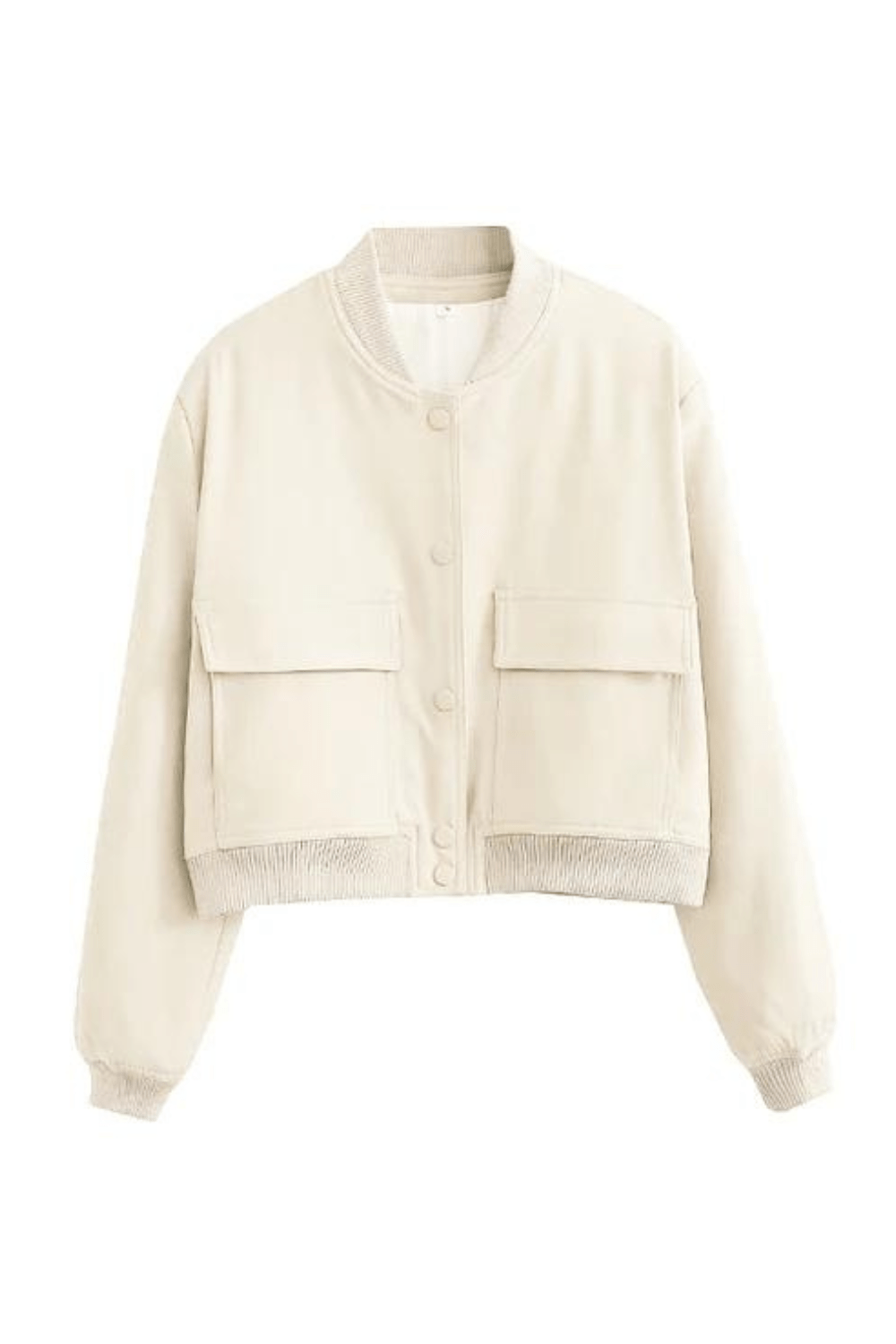 Women's Cropped Varsity Jacket - Classic Chic Button-Up - VarsityVogue Beige