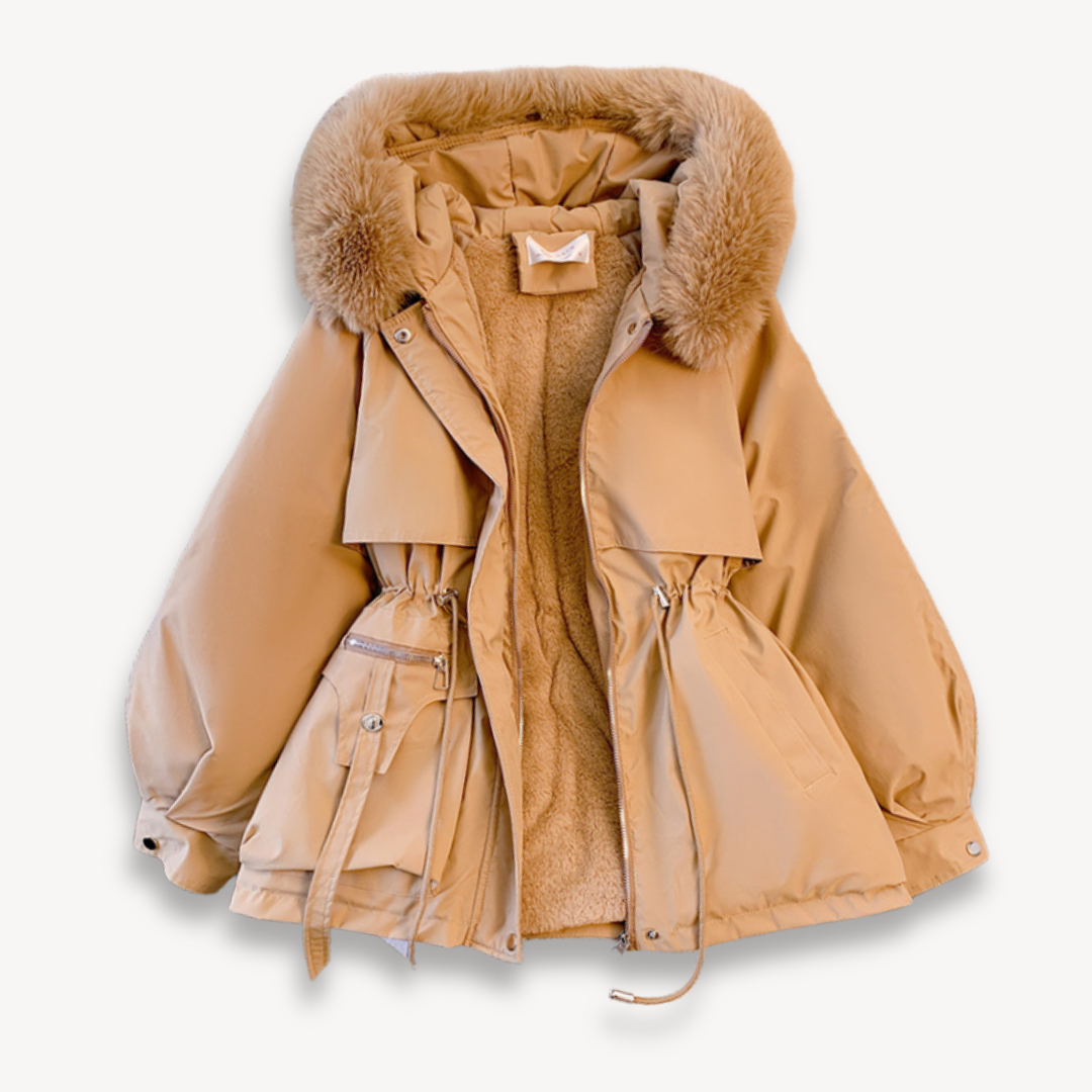 Women’s Parka Jacket – Water-Resistant – Faux Fur Lining – Hood – Adjustable Fit Khaki