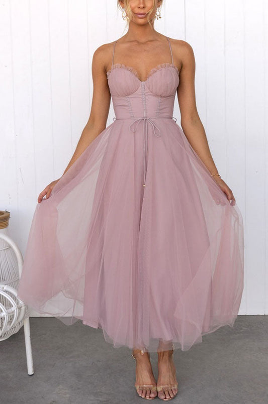 Women's Chiffon Maxi Dress - Elegant Flowy Tulle Overlay - GalaGown