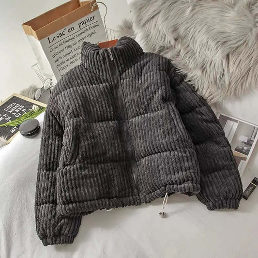 Women's Quilted Corduroy Zip-Up Coat - Cozy Oversized Jacket - CuddleCoat Black