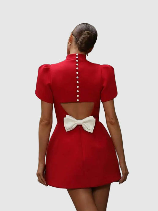 Red Party Mini Dress - Couture-Moda Elegant Summer Style - Scarlet Chic