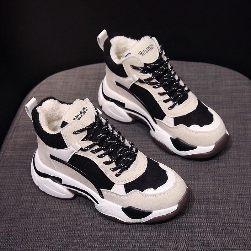 Women’s High-Top Sneakers – Chunky Sole – Plush Lining – Textured Panels – Casual Fit Black