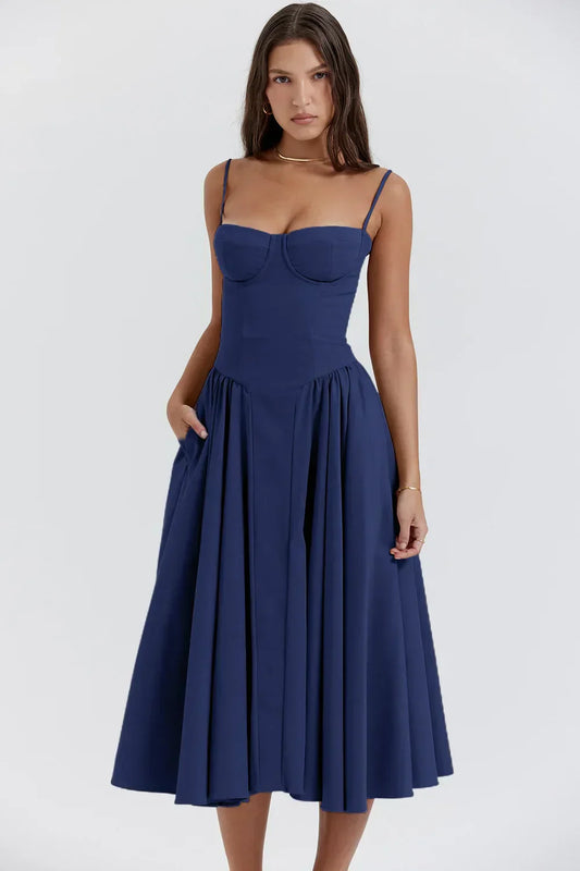 Women's Sleeveless Corset Midi Dress - BodyCharm