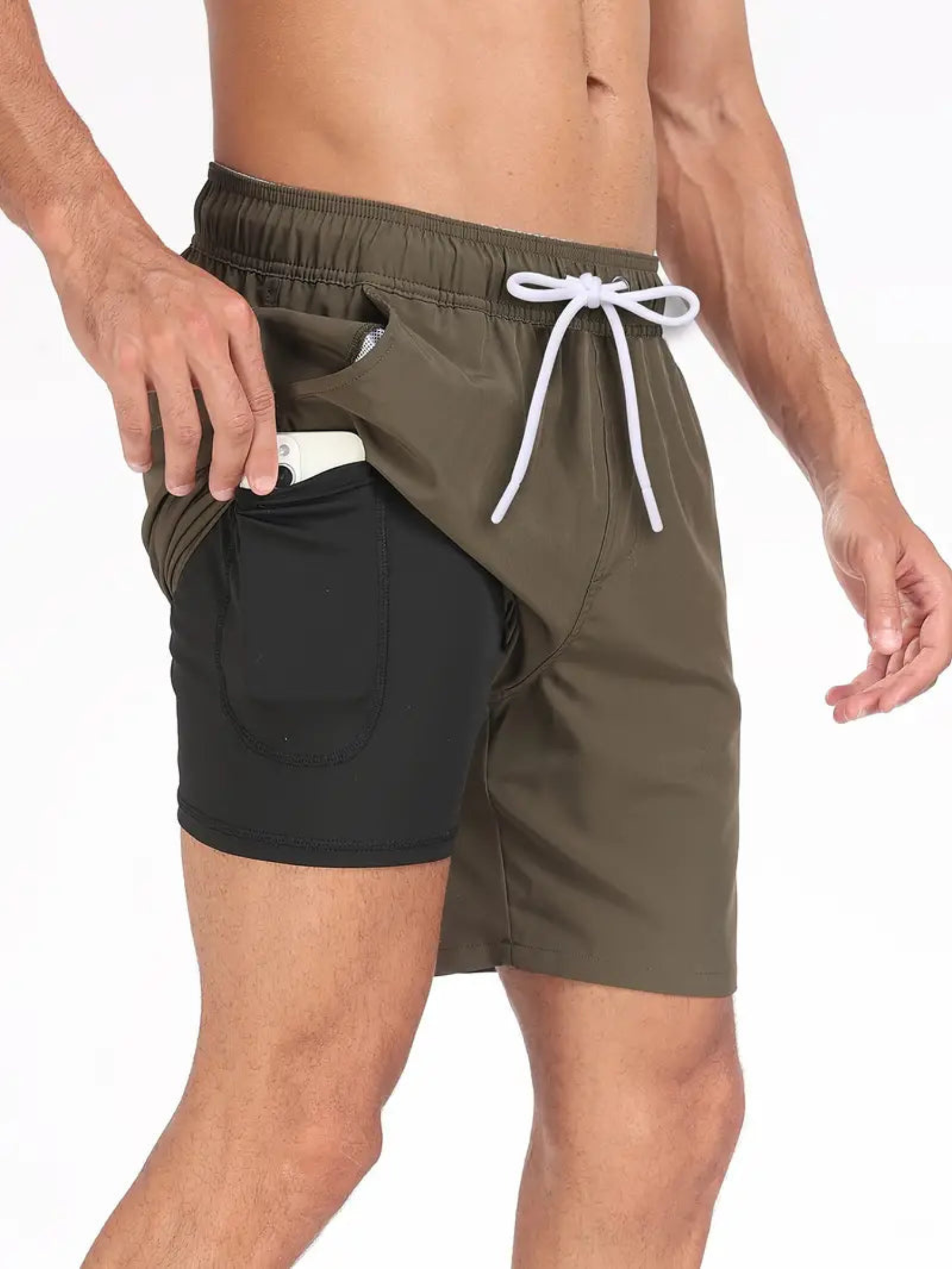 Men’s Swim Trunks – Quick Dry – Regular Fit – Mid-Thigh – Supportive Inner Layer Brown