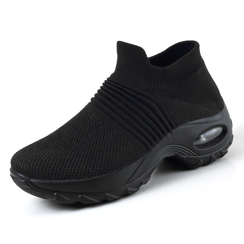Women’s Low-Top Sneakers – Air Cushion Sole – Slip-On Orthopedic Fit Black